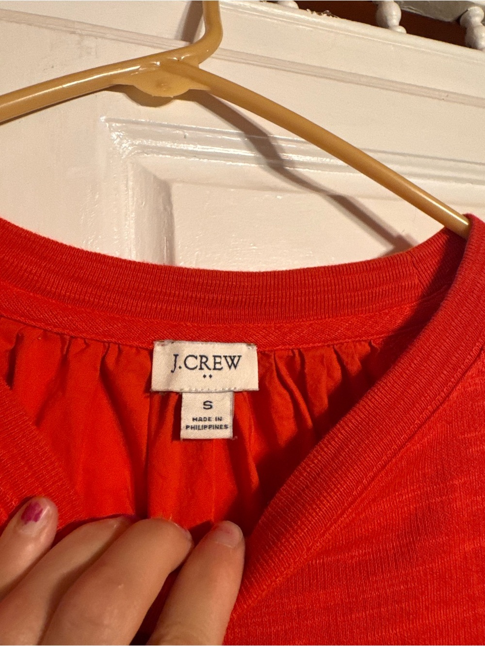 J. Crew red scalloped-hem top features a delicate embroidered lace detail back - Picture 3 of 5